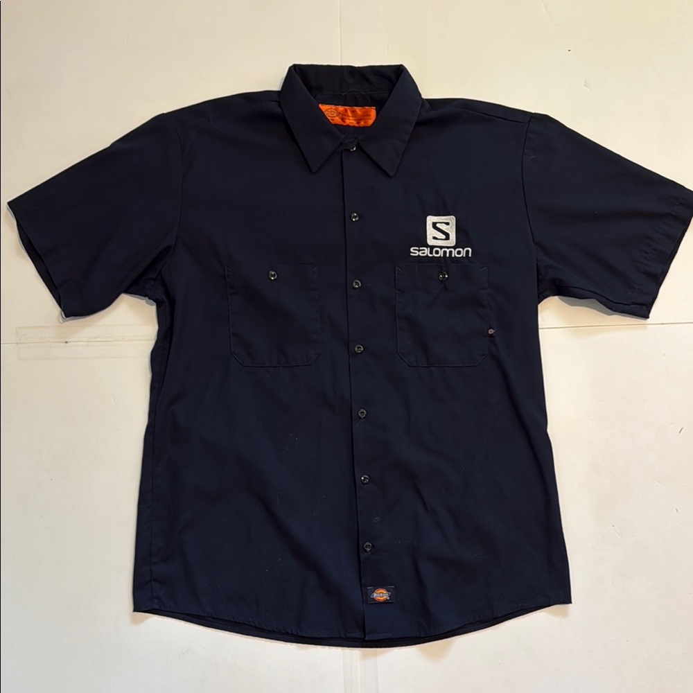 Dickies x Salomon Embroidered Men's Navy Short Sleeve Work Shirt Large